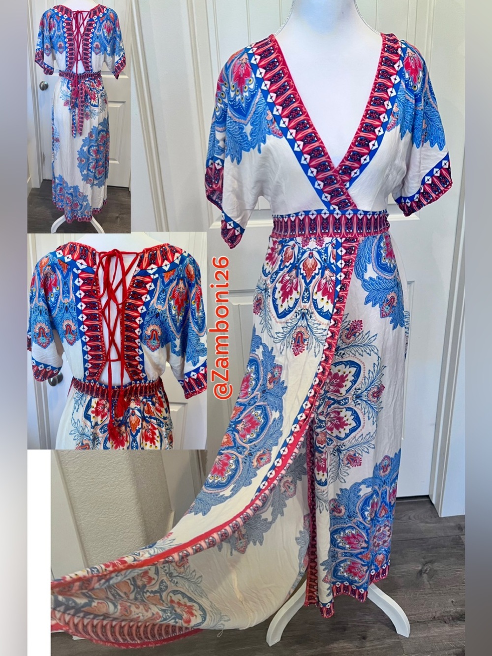 Flying Tomato Printed Paisley Floral Criss Cross Tassel Tie Back Dress *Discolor